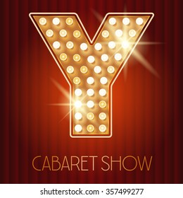 Vector shiny gold lamp alphabet in cabaret show style. Letter Y