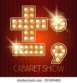 Vector shiny gold lamp alphabet in cabaret show style. Symbol 7 svg