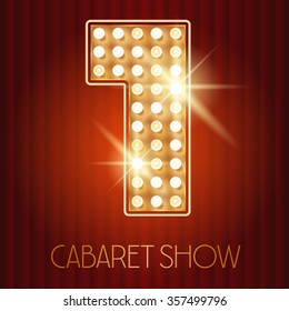 Vector shiny gold lamp alphabet in cabaret show style. Number 1 svg