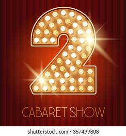Vector shiny gold lamp alphabet in cabaret show style. Number 2 svg