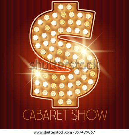 Vector shiny gold lamp alphabet in cabaret show style. Symbol 3