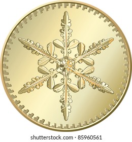 vector shiny gold round coin with snowflake