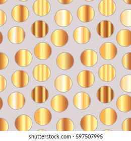 Vector shiny gold seamless pattern on violet. Swatch lovely set for fashion Illustration. Elegant light template. Realistic gradient icon texture metallic luxury poster, banner, textile, packaging