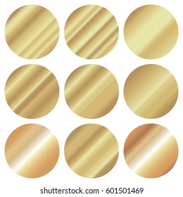 Vector shiny gold white foil luxury collection. Swatch lovely set for fashion Illustration. Elegant light template. Realistic gradient icon texture metallic for frame, ribbon, banner, coin and label. 