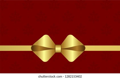 Vector Shiny Golden Satin Gift Bow Close up Isolated on Red Background. Concept for invitation, banners, gift cards, congratulation or website layout vector.