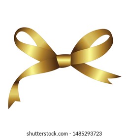 Vector Shiny Golden Satin Gift Bow Close up Isolated on White Background