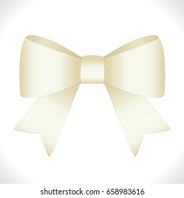 Vector Shiny Golden Satin Gift Bow Close up Isolated on White Background