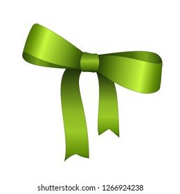 Vector Shiny Green Satin Gift Bow Close up Isolated on White Background