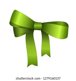 Vector Shiny Green Satin Gift Bow Close up Isolated on White Background. Concept for invitation, banners, gift cards, congratulation or website layout vector.