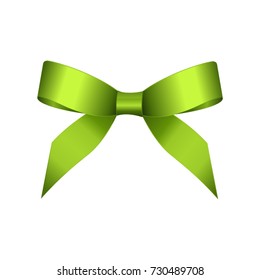 Vector Shiny Green Satin Gift Bow Close up Isolated on White Background