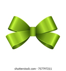 Vector Shiny Green Satin Gift Bow Close up Isolated on White Background