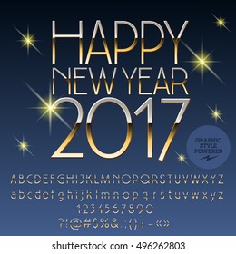Vector shiny Happy New Year 2017 greeting card with set of letters, symbols and numbers. File contains graphic styles