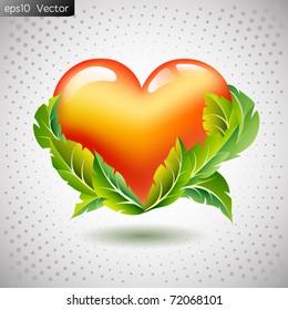 vector shiny heart with leaves