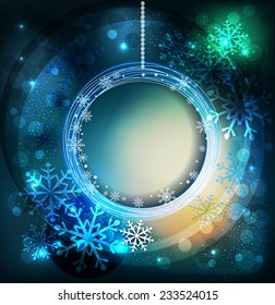 vector shiny holiday background with snowflakes and frame