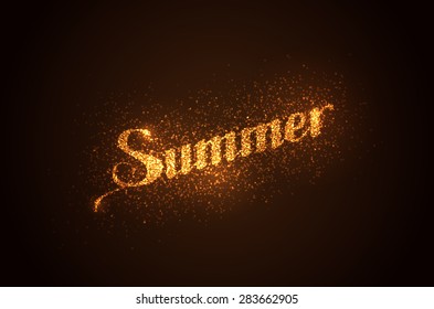 vector shiny illustration of handwritten Summer label with light sparkles. lettering  composition 
