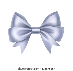 Vector Shiny Light Blue Satin Gift Bow Close up Isolated on White Background