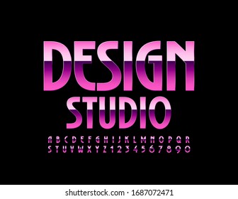 Vector shiny logo Design Studio. Pink Metal Font. Elegant Alphabet Letters and Numbers