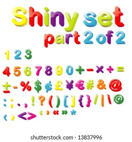 Vector Shiny Magnets Set (Part 2 of 2) - Numbers, Maths, Currencies & Punctuation Marks