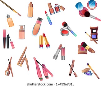 Productos y accesorios de maquillaje brillantes para vectores