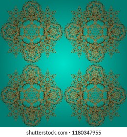 Vector shiny metal surface seamless pattern. Abstract golden elements on a blue background.