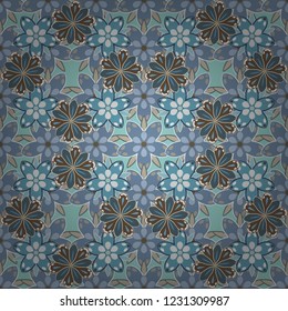 Vector shiny metal surface seamless pattern. Abstract brown, beige and blue elements.