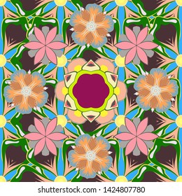 Vector shiny metal surface seamless pattern. Abstract brown, green and blue elements.