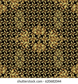 Vector shiny metal surface seamless pattern. Abstract golden elements on a black background.