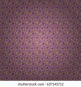 Vector shiny metal surface seamless pattern. Abstract golden elements on a violet background.