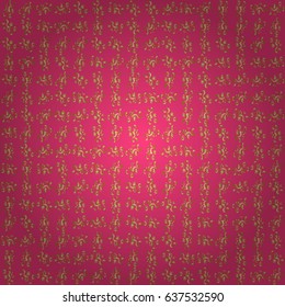 Vector shiny metal surface seamless pattern. Abstract golden elements on a pink background.
