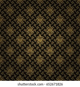 Vector shiny metal surface seamless pattern. Abstract golden elements on a black background.