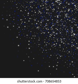 Vector shiny shiny modern background. Luxurious starry night design. Blue shiny confetti from falling stars. Well suited for posters, banners, advertisements, cards, web pages, parties