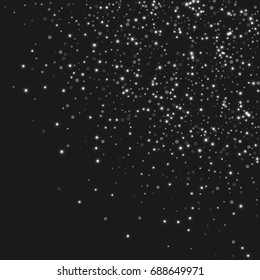 Vector shiny shiny modern background. Luxury starry night design. Silver shiny confetti from falling stars. Well suited for posters, banners, advertisements, cards, web pages, parties