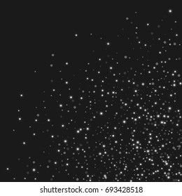 Vector shiny shiny modern background. Luxury starry night design. Silver shiny confetti from falling stars. Well suited for posters, banners, advertisements, cards, web pages, parties
