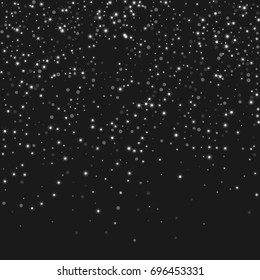Vector shiny shiny modern background. Luxury starry night design. Silver shiny confetti from falling stars. Well suited for posters, banners, advertisements, cards, web pages, parties