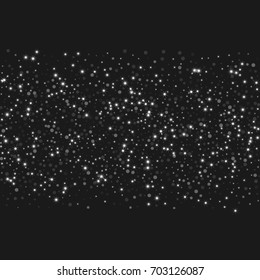 Vector shiny shiny modern background. Luxury starry night design. Silver shiny confetti from falling stars. 