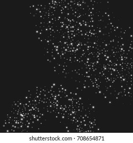 Vector shiny shiny modern background. Luxury starry night design. Silver shiny confetti from falling stars. Well suited for posters, banners, advertisements, cards, web pages, parties