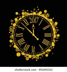 Vector shiny New Year 2017 coutdown Clock on the black background