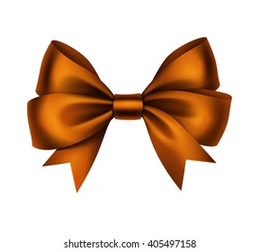 Vector Shiny Orange Satin Gift Bow Close up Isolated on White Background