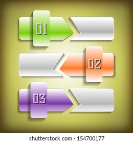 Vector shiny progress product choice with numbers and description place in brown background.