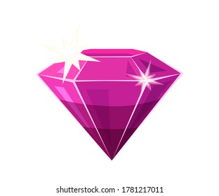 Vector shiny purple gemstone isolated on white background. Beautiful expensive sparkle diamond gem crystal RPG game item, gaming artifact. Precious, jewel, treasure symbol. Winner reward