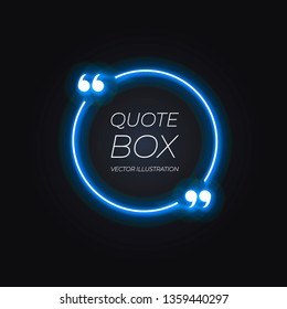 Vector Shiny Quote Frame Template, Blue Glowing Lines, Abstract Lights on Dark Background, Bright Blue Color.