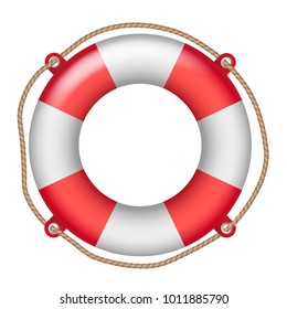 Vector shiny realistic life buoy with rope - assistance or help symbol isolated on white background