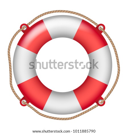 Vector shiny realistic life buoy with rope - assistance or help symbol isolated on white background