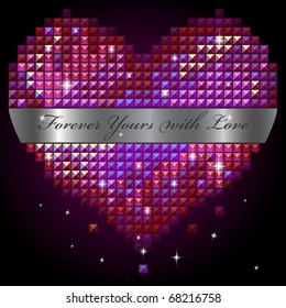 Vector shiny red rhinestone heart with metal place for text