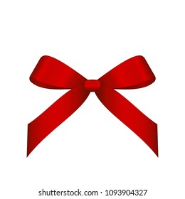 Vector Shiny Red Satin Gift Bow Close up Isolated on White Background