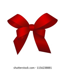 Vector Shiny Red Satin Gift Bow Close up Isolated on White Background