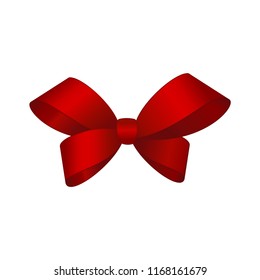 Vector Shiny Red Satin Gift Bow Close up Isolated on White Background