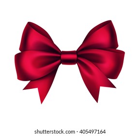 Vector Shiny Red Satin Gift Bow Close up Isolated on White Background