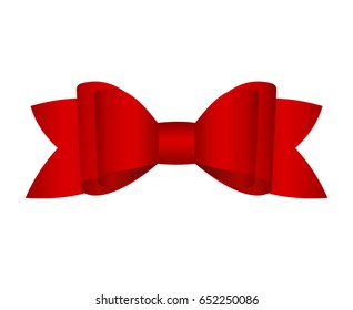 Vector Shiny Red Satin Gift Bow Close up Isolated on White Background