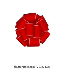 Vector Shiny Red Satin Gift Bow Close up Isolated on White Background